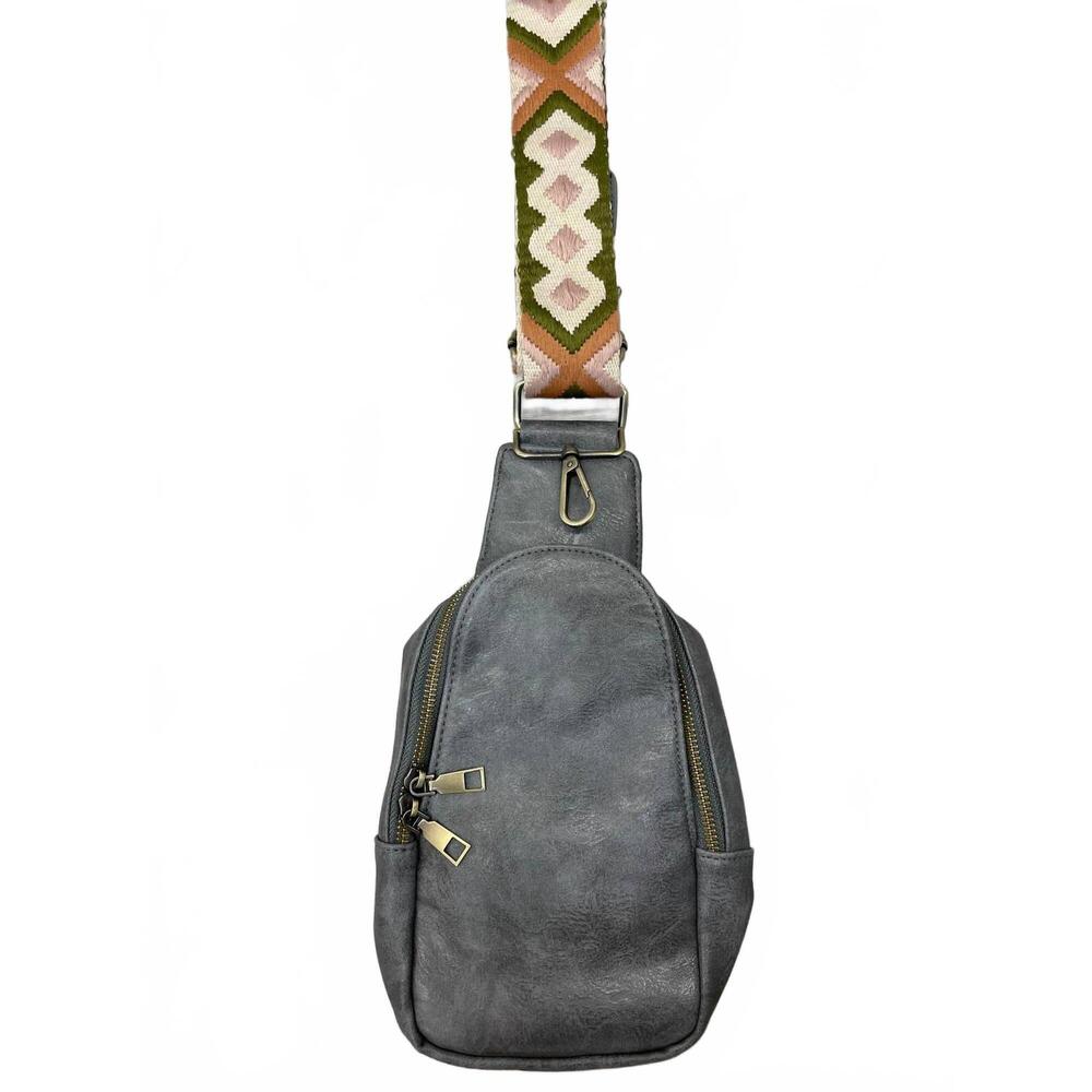 NEW ZENANA women's vegan leather sling crossbody bag in grey